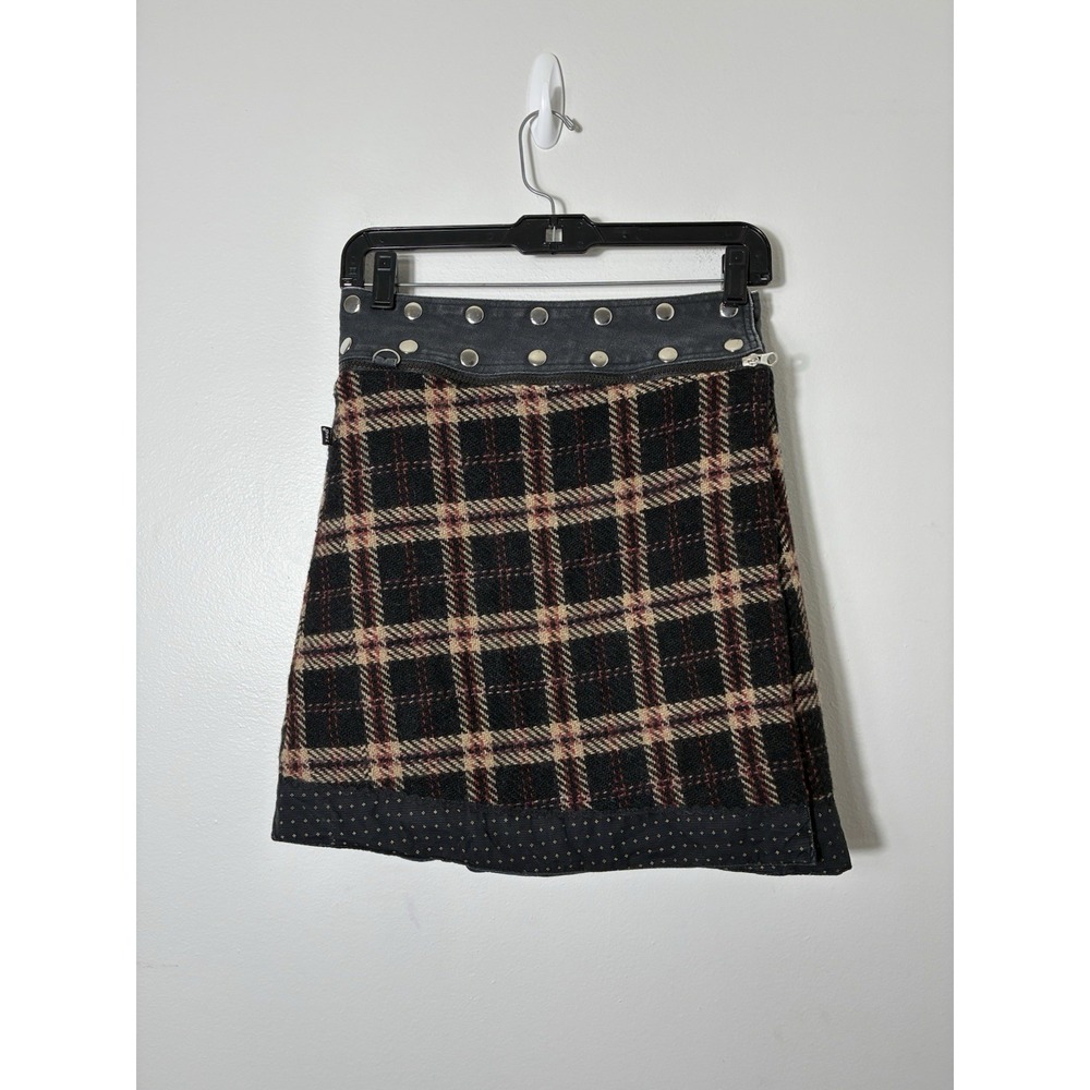 Zand Amsterdam Wrap Snap Skirt One Size Reversible Wool/cotton Plaid Academia